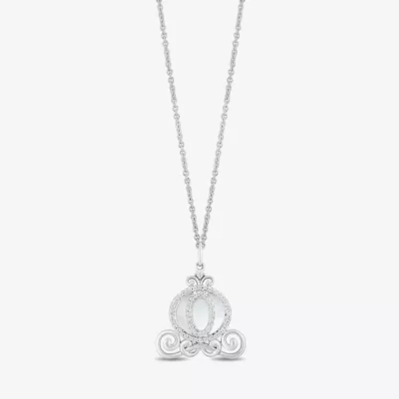 Enchanted Disney Fine Jewelry Womens 1/6 CT. T.W. White Mother Of Pearl Sterling Silver 16 Inch Pendant Necklace