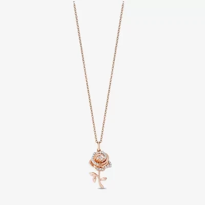 Enchanted Disney Fine Jewelry Womens 1/10 CT. T.W. Natural White Diamond 14K Rose Gold Flower 16 Inch Pendant Necklace
