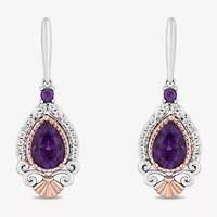 Enchanted Disney Fine Jewelry Womens 1/6 CT. T.W. Genuine Purple Amethyst 14K Rose Gold Sterling Silver Ariel Princess The Little Mermaid Drop Earrings