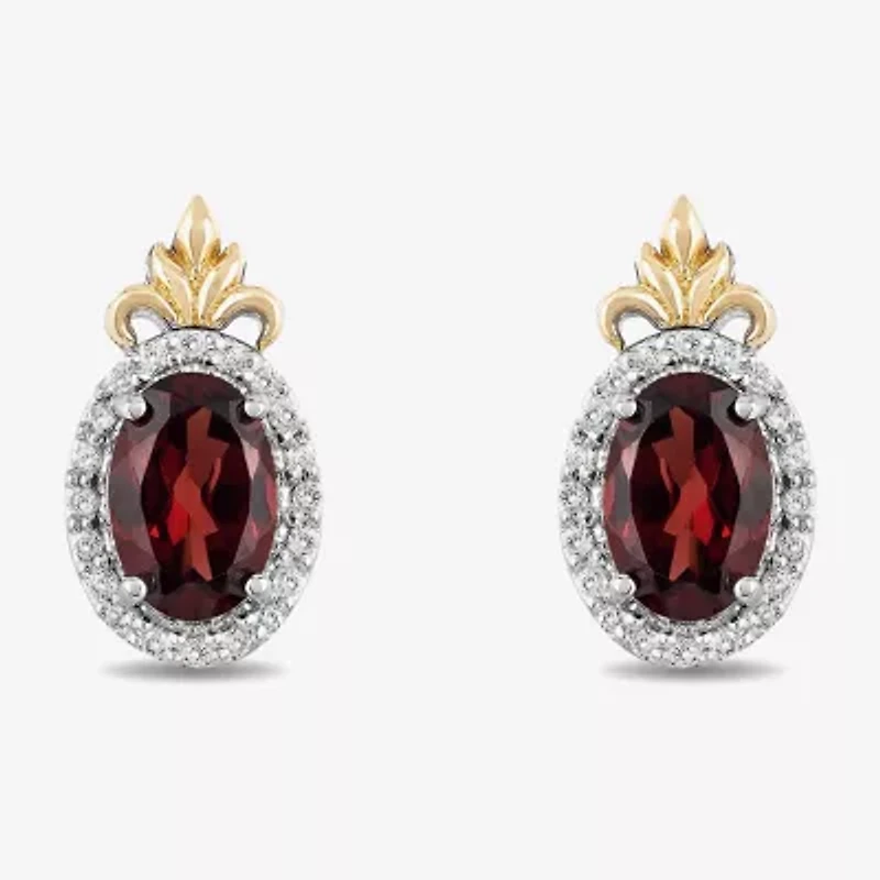 Enchanted Disney Fine Jewelry 1/10 CT. T.W. Genuine Red Garnet 14K Gold Over Silver Sterling Silver 11.5mm Anna Princess Frozen Stud Earrings