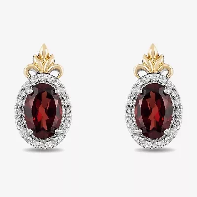 Enchanted Disney Fine Jewelry 1/10 CT. T.W. Genuine Red Garnet 14K Gold Over Silver Sterling Silver 11.5mm Anna Princess Frozen Stud Earrings