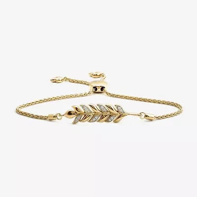 Enchanted Disney Fine Jewelry Womens 1/10 CT. T.W. Natural White Diamond 10K Gold Sterling Silver Anna Princess Frozen Bolo Bracelet
