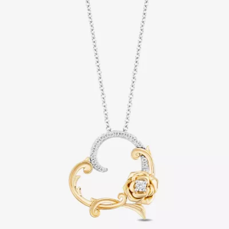 Enchanted Disney Fine Jewelry Womens 1/10 CT. T.W. Natural White Diamond 14K Gold Sterling Silver 16 Inch Pendant Necklace