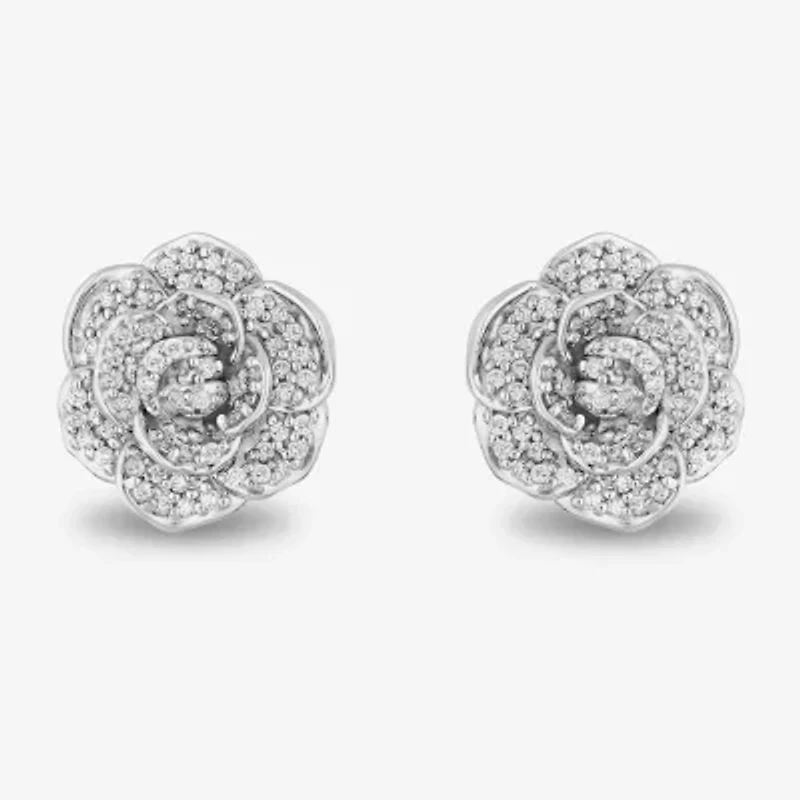 Enchanted Disney Fine Jewelry 1/2 CT. T.W. Natural White Diamond 14K White Gold 16.8mm Flower Cinderella Princess Stud Earrings