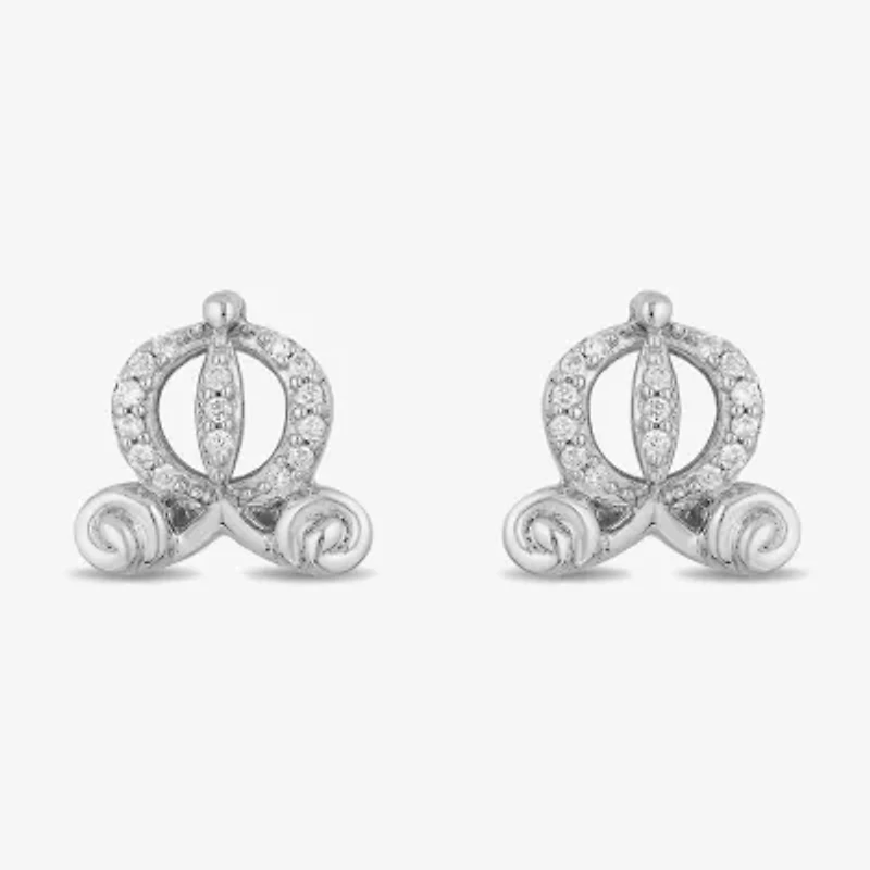 Enchanted Disney Fine Jewelry Diamond Accent Natural White Diamond Accent Sterling Silver 9.5mm Cinderella Princess Stud Earrings