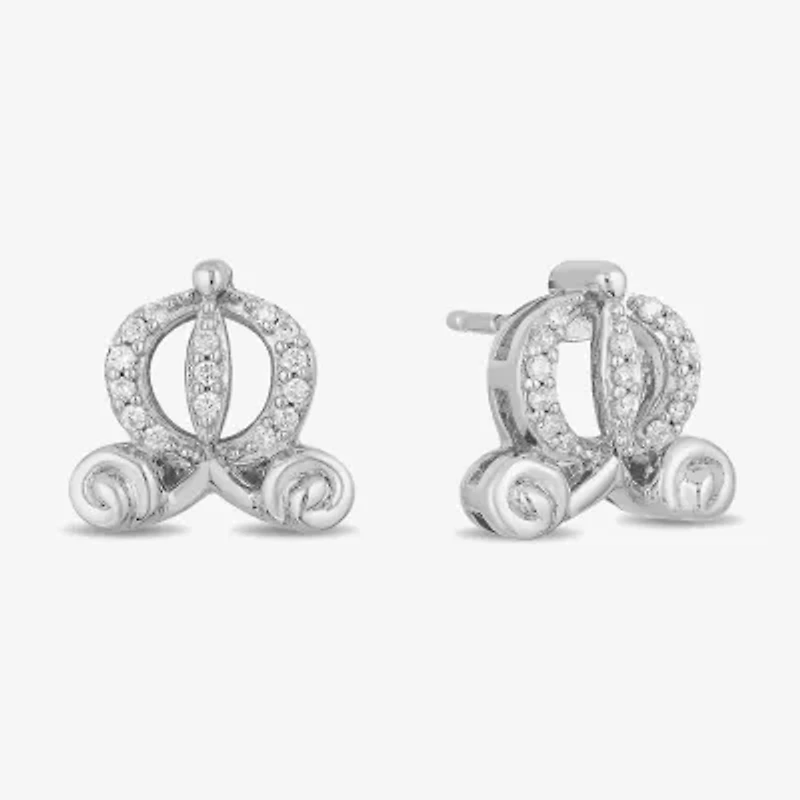 Enchanted Disney Fine Jewelry Diamond Accent Natural White Diamond Accent Sterling Silver 9.5mm Cinderella Princess Stud Earrings