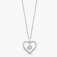 Enchanted Disney Fine Jewelry Womens 1/5 CT. Natural White Diamond Sterling Silver Heart 17 Inch Pendant Necklace