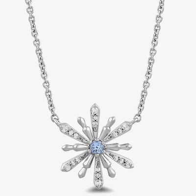 Enchanted Disney Fine Jewelry Womens 1/10 CT. T.W. Genuine Blue Aquamarine Sterling Silver 17 1/2 Inch Pendant Necklace