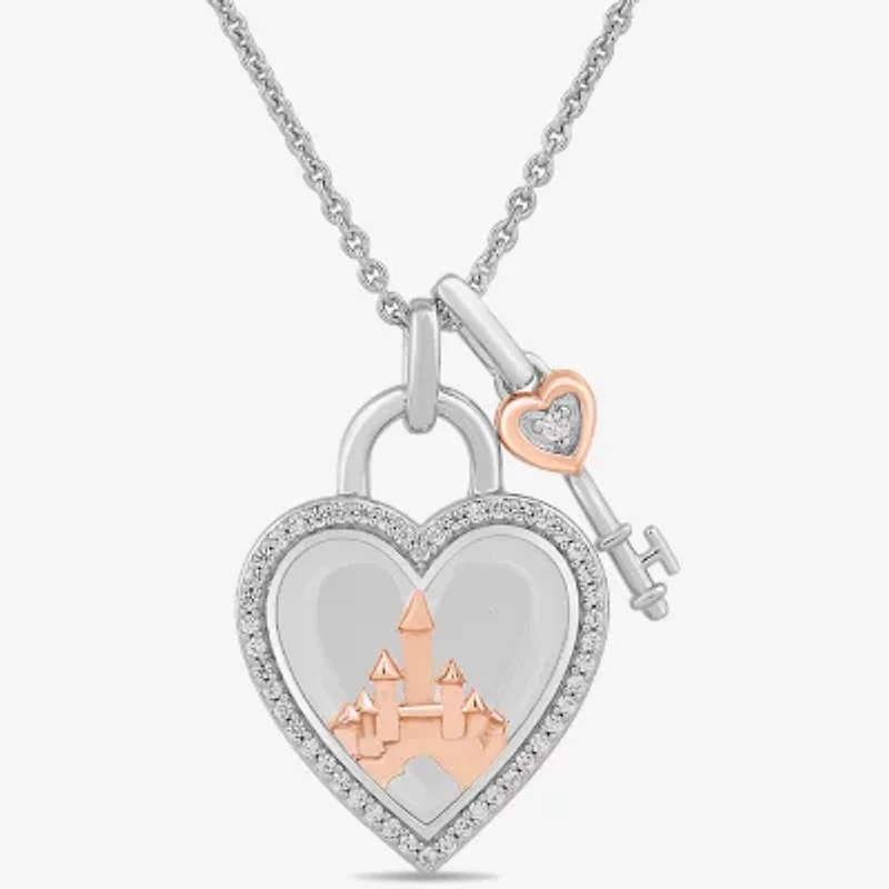 Enchanted Disney Fine Jewelry Womens 1/6 CT. T.W. Genuine White Topaz 14K Rose Gold Sterling Silver 16 Inch Pendant Necklace