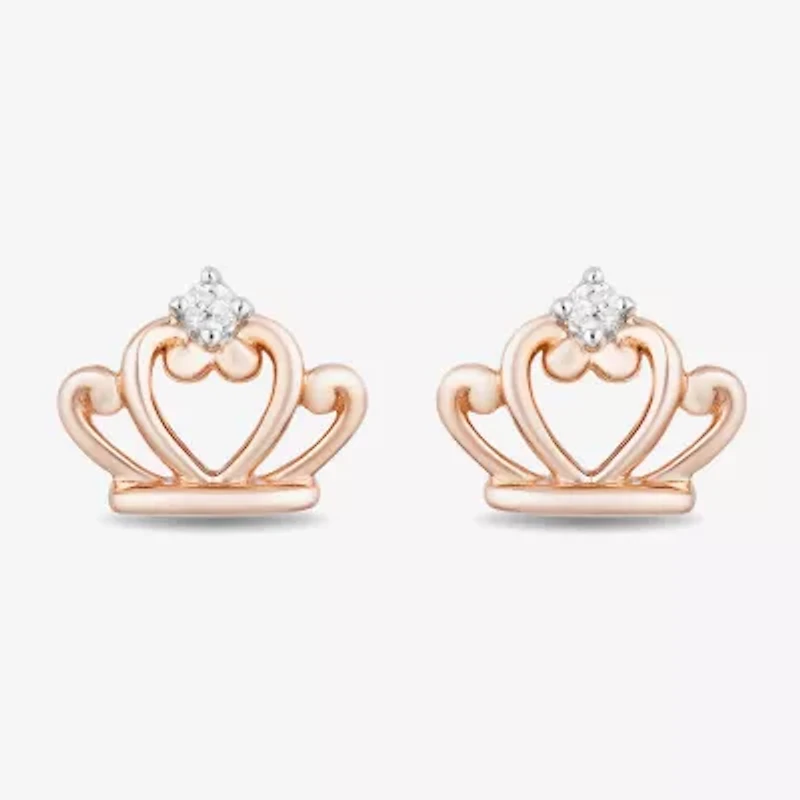 Enchanted Disney Fine Jewelry Diamond Accent Natural White Diamond Accent 14K Rose Gold Over Silver Sterling Silver 8mm Princess Stud Earrings