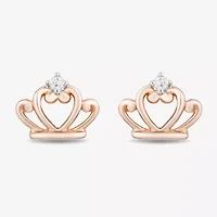Enchanted Disney Fine Jewelry Diamond Accent Natural White Diamond Accent 14K Rose Gold Over Silver Sterling Silver 8mm Princess Stud Earrings