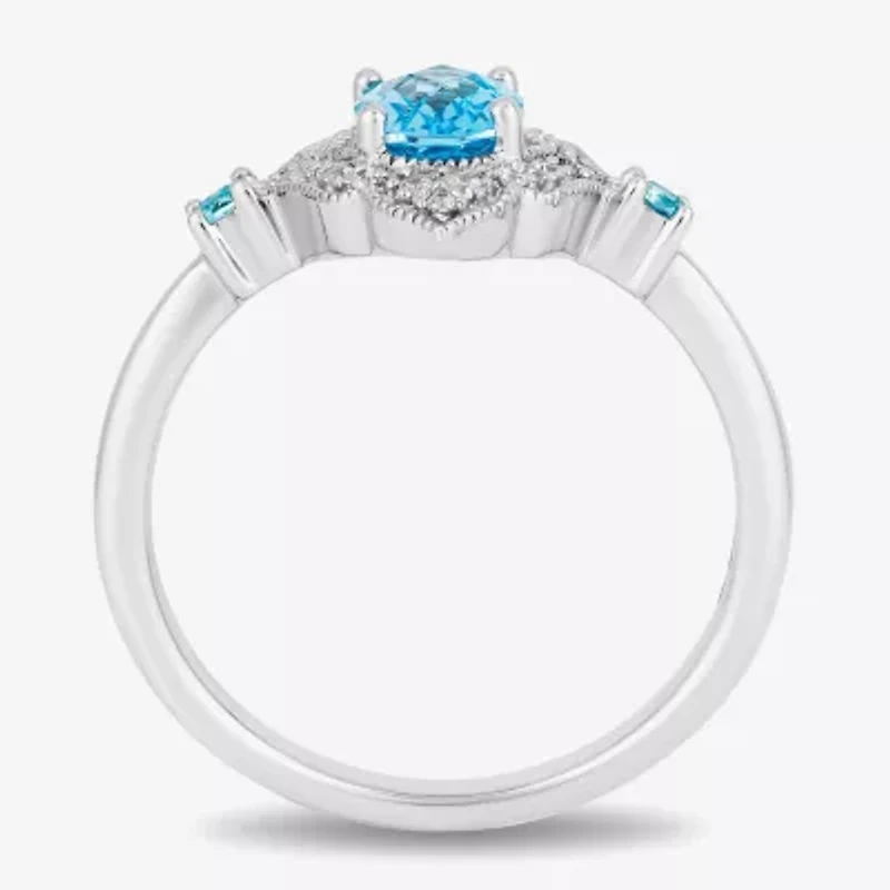 Enchanted Disney Fine Jewelry Womens 1/10 CT. T.W. Genuine Blue Topaz Sterling Silver Aladdin Princess Jasmine Cocktail Ring
