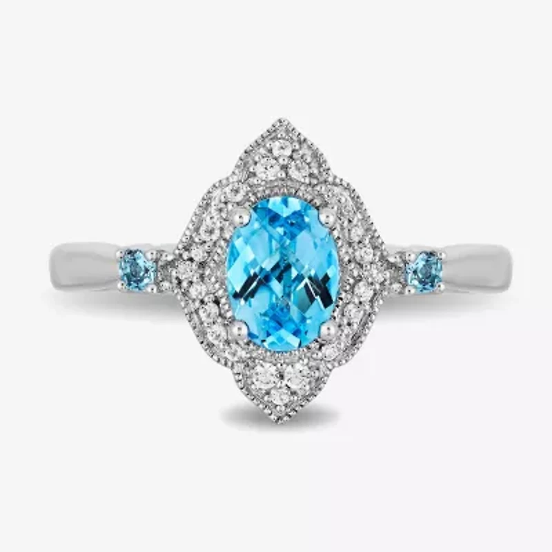Enchanted Disney Fine Jewelry Womens 1/10 CT. T.W. Genuine Blue Topaz Sterling Silver Aladdin Princess Jasmine Cocktail Ring