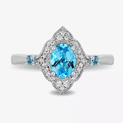 Enchanted Disney Fine Jewelry Womens 1/10 CT. T.W. Genuine Blue Topaz Sterling Silver Aladdin Princess Jasmine Cocktail Ring