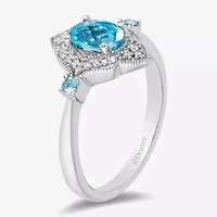 Enchanted Disney Fine Jewelry Womens 1/10 CT. T.W. Genuine Blue Topaz Sterling Silver Aladdin Princess Jasmine Cocktail Ring