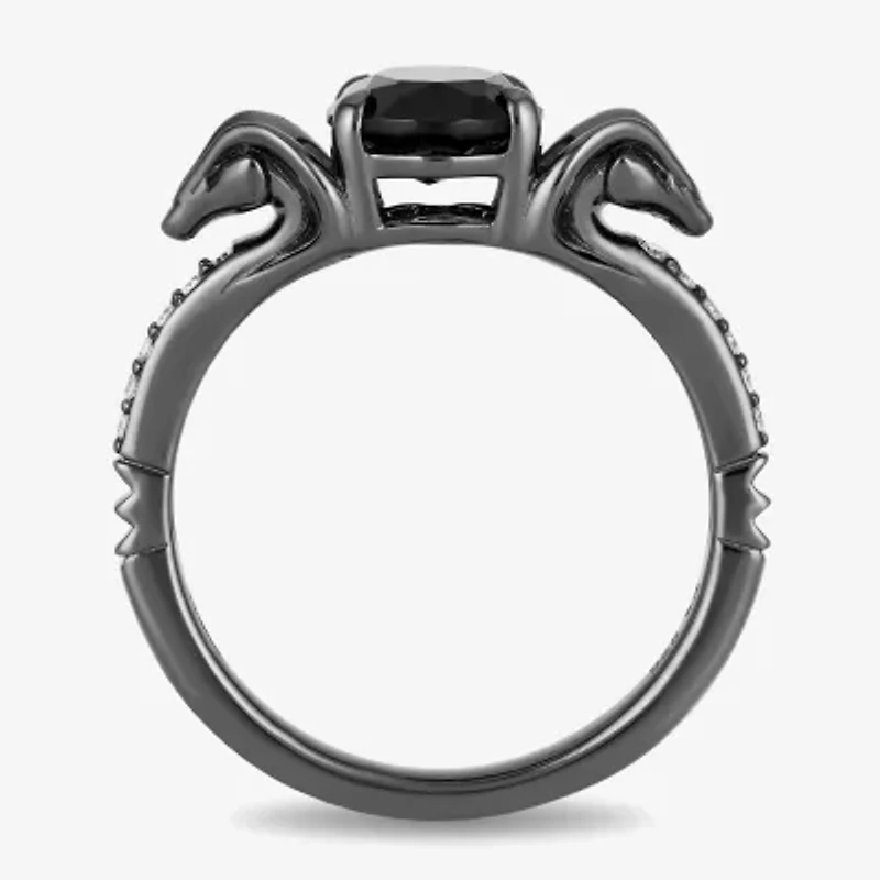 Enchanted Disney Fine Jewelry Womens Diamond Accent Genuine Black Onyx Sterling Silver Aladdin Jafar Cocktail Ring