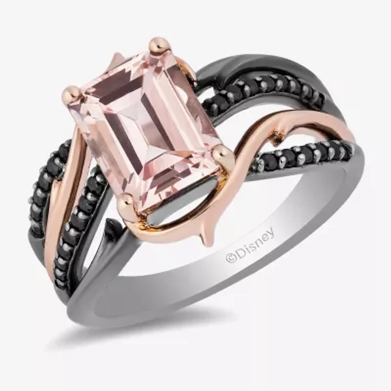 Enchanted Disney Fine Jewelry Womens 1/5 CT. Genuine Pink Morganite 14K Rose Gold Sterling Silver Maleficent Cocktail Ring