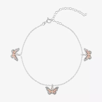 Enchanted Disney Fine Jewelry Womens 1/6 CT. T.W. Natural White Diamond 10K Rose Gold Sterling Silver Princess Mulan Charm Bracelet