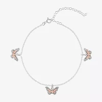 Enchanted Disney Fine Jewelry Womens 1/6 CT. T.W. Natural White Diamond 10K Rose Gold Sterling Silver Princess Mulan Charm Bracelet
