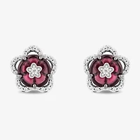 Enchanted Disney Fine Jewelry 1/5 CT. Genuine Red Rhodolite Sterling Silver 10mm Flower Princess Mulan Stud Earrings