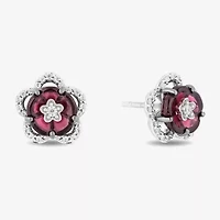 Enchanted Disney Fine Jewelry 1/5 CT. Genuine Red Rhodolite Sterling Silver 10mm Flower Princess Mulan Stud Earrings