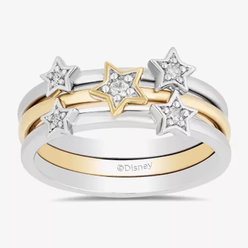 Enchanted Disney Fine Jewelry Womens 1/10 CT. T.W. Natural White Diamond 10K Gold Sterling Silver Fairies Peter Pan Tinker Bell Cocktail Ring