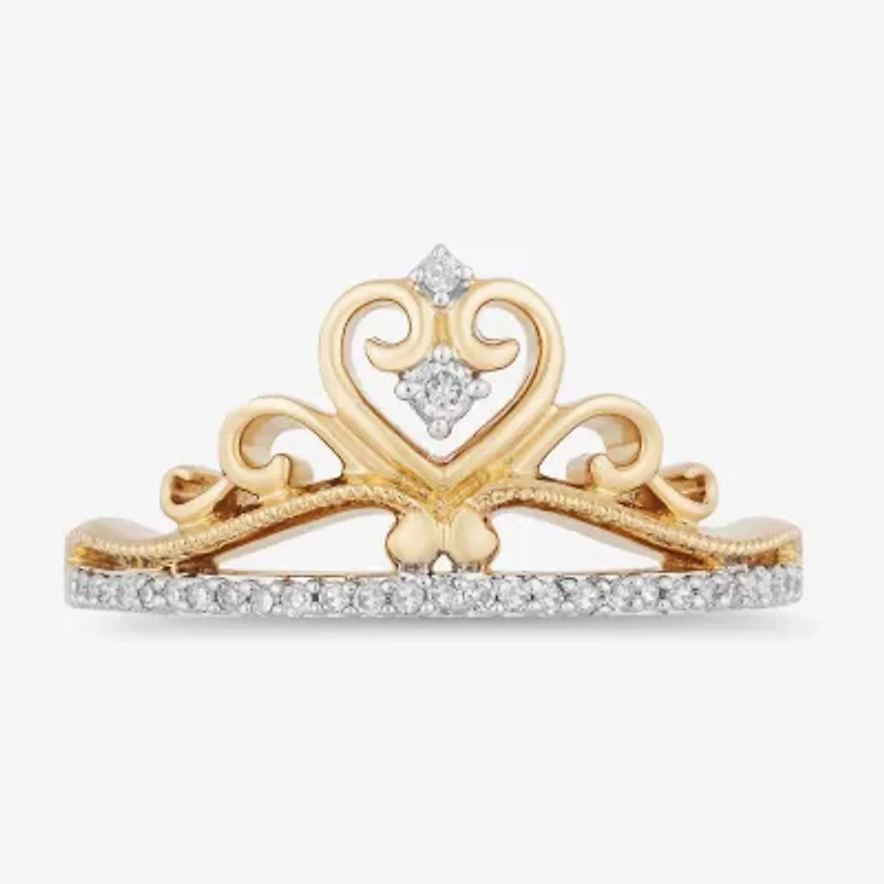 Enchanted Disney Fine Jewelry Womens 1/10 CT. T.W. Natural White Diamond 10K Rose Gold Over Silver Sterling Princess Cocktail Ring