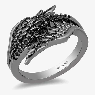 Enchanted Disney Fine Jewelry Womens 1/10 CT. T.W. Natural Black Diamond Sterling Silver Maleficent Cocktail Ring