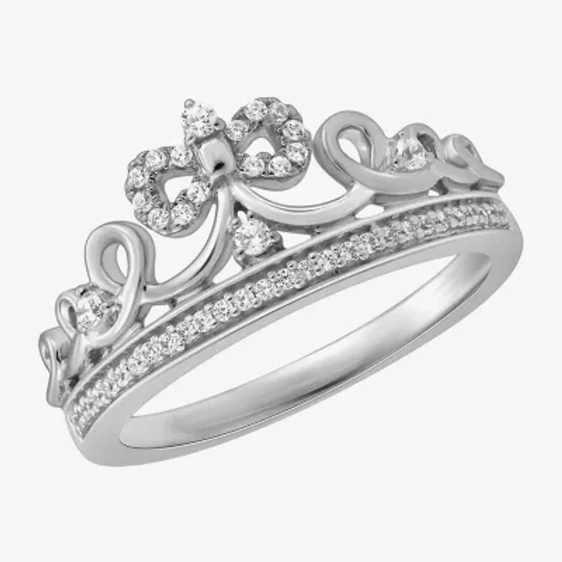 Enchanted Disney Fine Jewelry Womens 1/6 CT. T.W. Natural White Diamond Sterling Silver Princess Snow Cocktail Ring