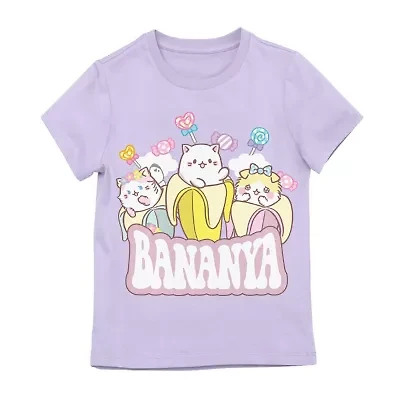 Bananya Little & Big Kid Girls Round Neck Short Sleeve Regular Fit Graphic T-Shirt