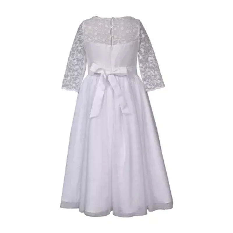 Bonnie Jean Big Kid Girls Communion 3/4 Sleeve Lace Flower Girl Fit + Flare Dress