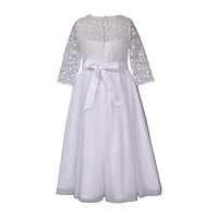 Bonnie Jean Big Kid Girls Communion 3/4 Sleeve Lace Flower Girl Fit + Flare Dress
