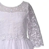 Bonnie Jean Big Kid Girls Communion 3/4 Sleeve Lace Flower Girl Fit + Flare Dress