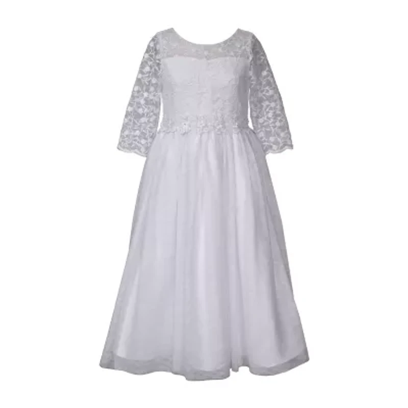 Bonnie Jean Big Kid Girls Communion 3/4 Sleeve Lace Flower Girl Fit + Flare Dress