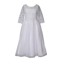 Bonnie Jean Big Kid Girls Communion 3/4 Sleeve Lace Flower Girl Fit + Flare Dress