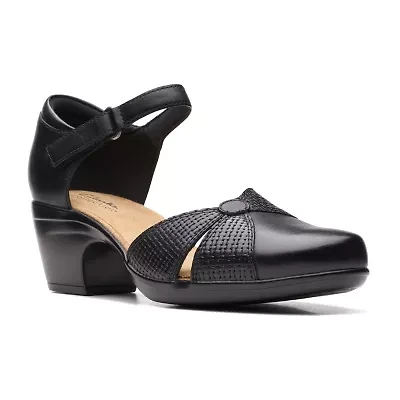 Clarks Emily Rae Womens Round Block Heel Pumps