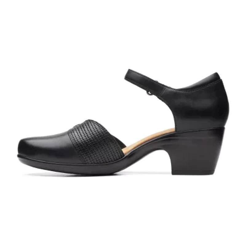Clarks Emily Rae Womens Round Block Heel Pumps