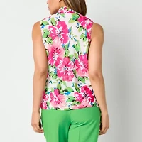 Black Label by Evan-Picone Womens Split Tie Neck Sleeveless Blouse