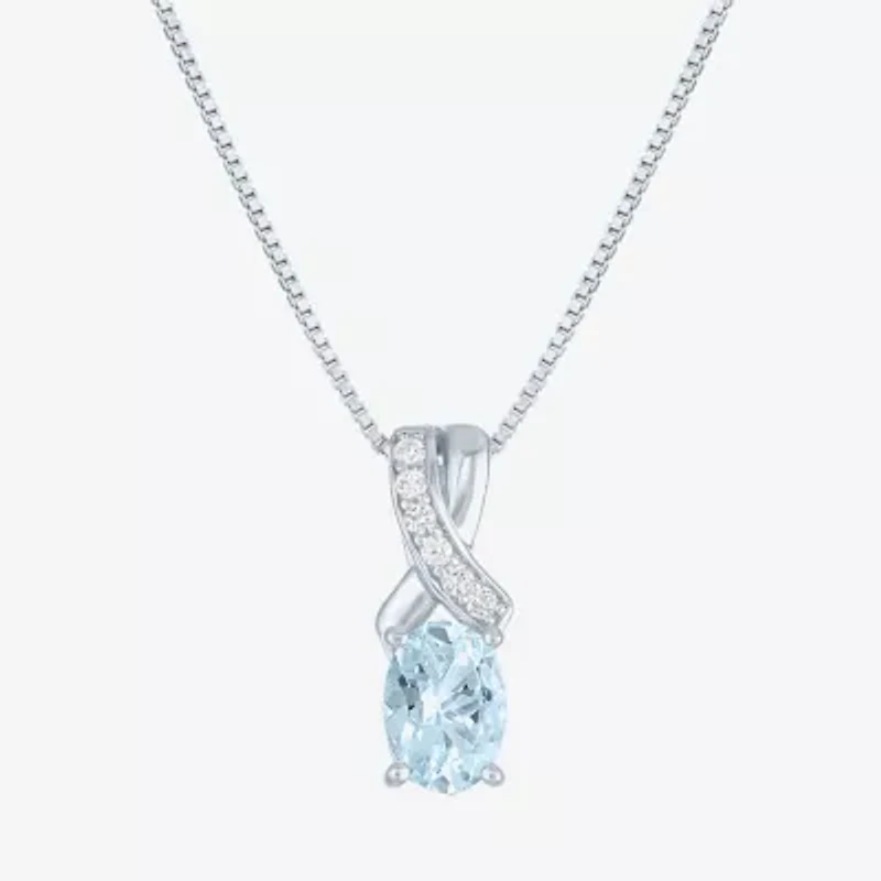 Womens Genuine Blue Aquamarine Sterling Silver Oval 18 Inch Pendant Necklace