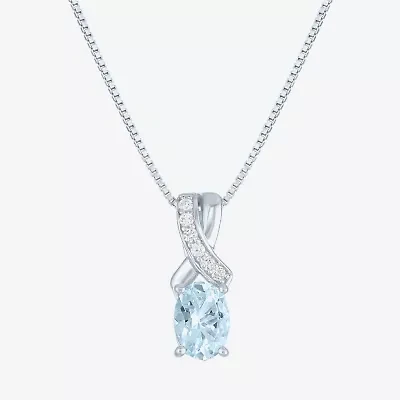 Womens Genuine Blue Aquamarine Sterling Silver Oval 18 Inch Pendant Necklace
