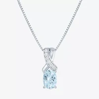 Womens Genuine Blue Aquamarine Sterling Silver Oval 18 Inch Pendant Necklace