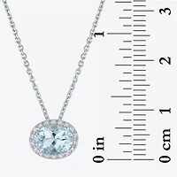 Womens Diamond Accent Genuine Blue Aquamarine Sterling Silver Oval 16 Inch Pendant Necklace