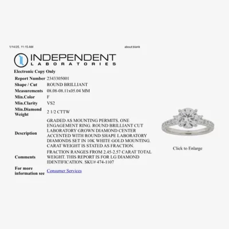 Love Lives Forever (F / Vs2) Womens 2 1/2 CT. T.W. Lab Grown White Diamond 10K Gold Round Side Stone Eternity Engagement Ring