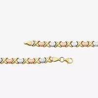 "Hearts & Kisses" Womens 10K Tri-Color Gold Hollow Heart 7.25 Inch Link Bracelet