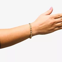 "Hearts & Kisses" Womens 10K Tri-Color Gold Hollow Heart 7.25 Inch Link Bracelet