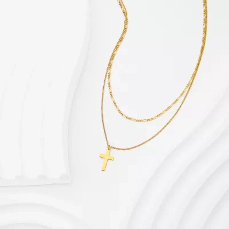 Made in Italy Womens 14K Gold Cross 17 Inch Pendant Necklace