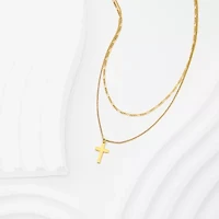 Made in Italy Womens 14K Gold Cross 17 Inch Pendant Necklace