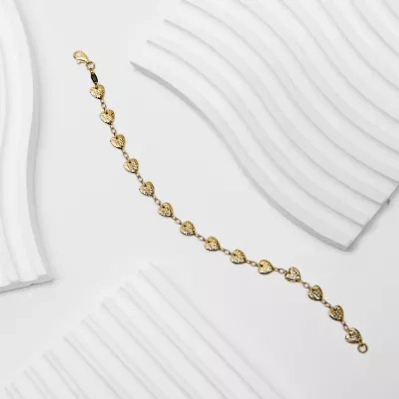 Womens 10K Gold Heart Charm Bracelet