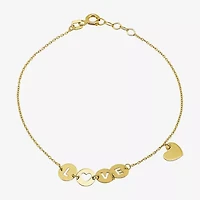 "Love" Womens 10K Gold Heart Charm Bracelet