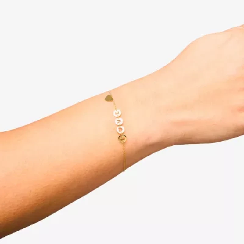 "Love" Womens 10K Gold Heart Charm Bracelet